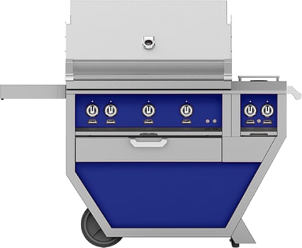 Hestan GMBR36CX2NGBU 55 Inch Freestanding Grill with 653 sq. in. Grilling Area, 2 Trellis Burners, 1 Sear Burner, Double Side Burners, Rotisserie - Blue
