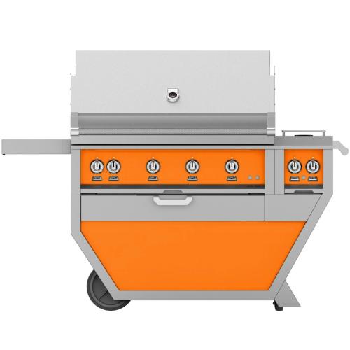 Hestan GMBR42CX2NGOR 61 Inch Freestanding Grill with Double Side Burner, 782 sq. in. Grilling Area, 3 Trellis Burners, 1 Sear Burner, Rotisserie - Orange