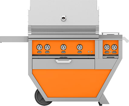 Hestan GSBR36CX2LPOR 55 Inch Freestanding Grill with 653 sq. in. Grilling Area, 2 Trellis Burners, 1 Sear Burner, Double Side Burners, Rotisserie - Orange