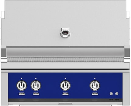 Hestan GMBR36NGBU 36 Inch Built-In Grill with with 653 sq. in. Grilling Area, 2 Trellis Tubular Burners, 1 Sear Burner, Rotisserie, - Blue