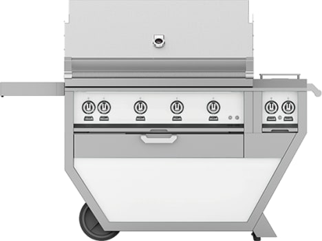 Hestan GSBR42CX2LPWH 61 Inch Freestanding Grill with 782 sq. in. Grilling Area, 4 Sear Burners, Rotisserie, Double Side Burners, 148,000 BTU, Horizon Spring Assisted Hood - White
