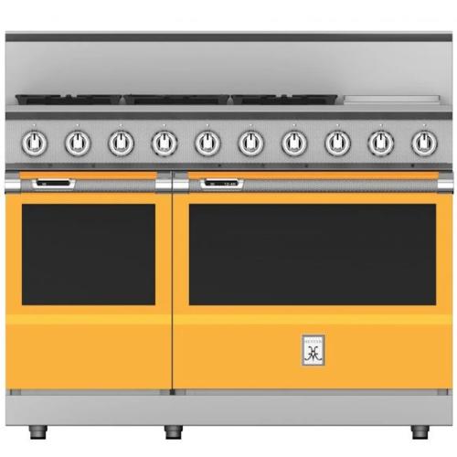Hestan KRD485GDNGYW 48 Inch Dual Fuel 5 Burner Range with 12 Inch Griddle -NG - Yellow