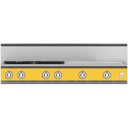 Hestan KRT484GDNGYW 48 Inch Gas Rangetop with 4 Brass Sealed Burners, 24 Inch InfraRed Griddle - Yellow