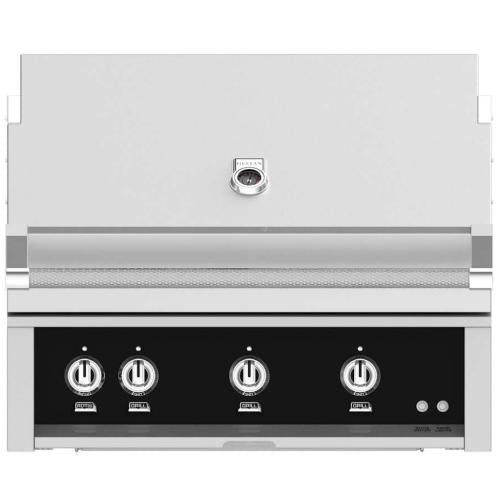 Hestan GMBR36LPBK 36 Inch Built-In Grill with with 653 sq. in. Grilling Area, 2 Trellis Tubular Burners, 1 Sear Burner, Rotisserie - Black