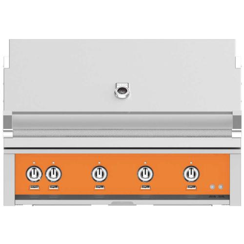 Hestan GMBR42NGOR 42 Inch Built-In Grill with with Trellis Burner, Halogen Stadium Lights, InfraRed Top Burner, DiamondCut Grates, Rotisserie - Orange