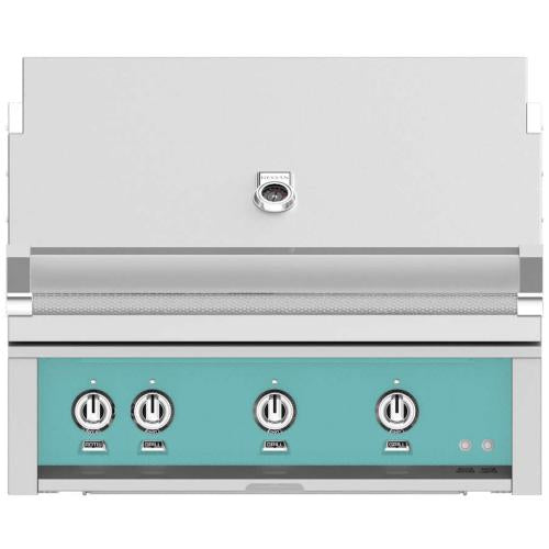 Hestan GMBR36LPTQ 36 Inch Built-In Grill with with 653 sq. in. Grilling Area, 2 Trellis Tubular Burners, 1 Sear Burner, Rotisserie - Turqouise