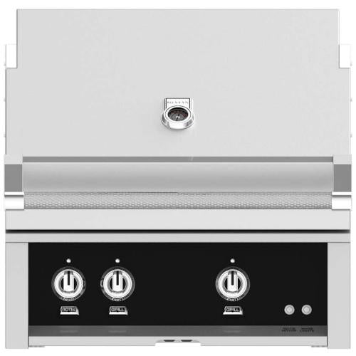 Hestan GSBR30LPBK 30 Inch Built-In Grill with with 525 sq. in. Grilling Area, 2 Sear Burners, 62,000 BTUs, Rotisserie, Horizon Spring Assisted Hood - Black