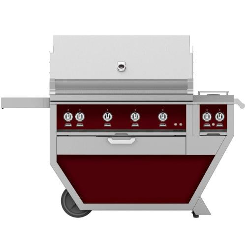 Hestan GABR42CX2LPBG 61 Inch Freestanding Grill with Double Side Burners, Burgundy