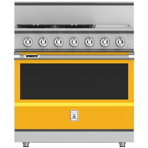 Hestan KRD364GDNGYW 36 Inch Duel Fuel 4 Burner Range with Griddle - NG - Yellow