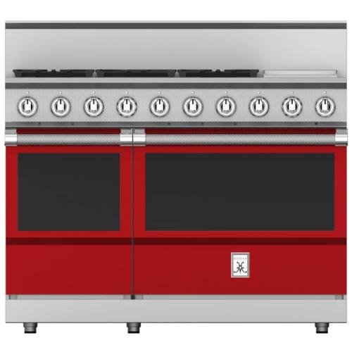 Hestan KRG485GDLPRD 48 Inch Freestanding Gas Range with 5 Sealed Burners, Double Ovens - Red