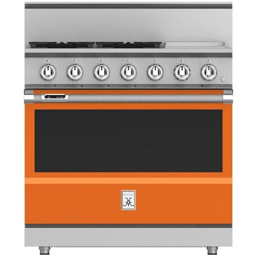 Hestan KRD364GDNGOR 36 Inch Duel Fuel 4 Burner Range with Griddle - NG - Orange
