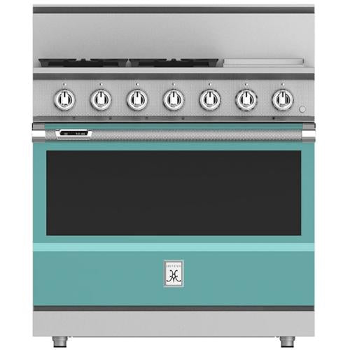 Hestan KRD364GDNGTQ 36 Inch Duel Fuel 4 Burner Range with Griddle - NG - Turquoise