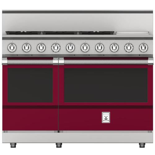 Hestan KRG485GDNGBG 48 Inch Freestanding Gas Range with 5 Sealed Burners, Double Ovens - Stainless Steel - Burgundy