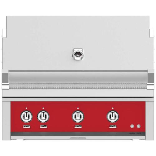 Hestan GMBR36LPRD 36 Inch Built-In Grill with with 653 sq. in. Grilling Area, 2 Trellis Tubular Burners, 1 Sear Burner, Rotisserie - Red